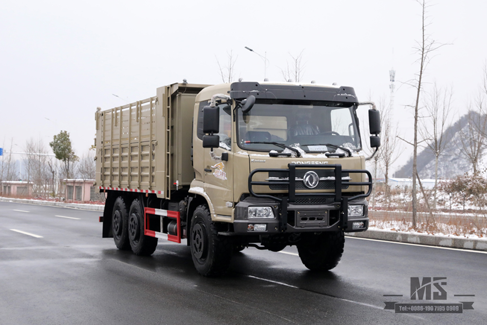 ຂັບລົດຫົກລໍ້ Dongfeng Dump Truck_6*6 Flat Head Cargo Box Baffle Heightened Tipper Truck Off Road Transportation Truck_Export Special Vehicle