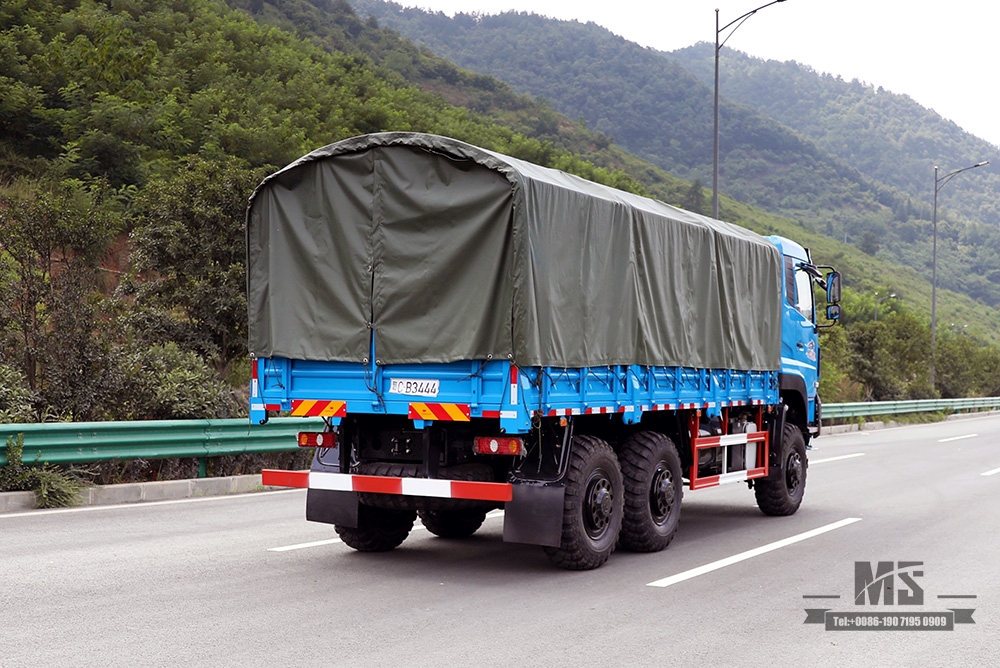 Dongfeng Six Wheel Drive Transportation Truck_340hp Dongfeng 6*6 Flat Head Cargo Truck With Canopy pole Brake Water Cooling Tank Long Distance Truck_Export ຍານພາຫະນະພິເສດ