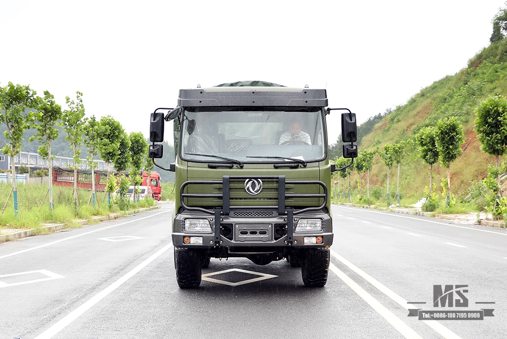 Dongfeng 210hp Six wheel Drive Cargo Truck_6*6 Army Green Flathead Head Transport Truck With Tarpaulin Pole Bumper Coversion Manufacturer_Dongfeng 6WD Export Special Vehicle