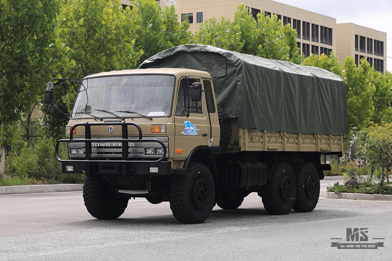 Dongfeng Six wheel Drive Camel Grey EQ2102 Off-road Truck_190 HP ສາມເພົາ Camel Grey Cargo Truck With Tarpaulin poles_All-wheel drive Export Special Purpose Vehicle