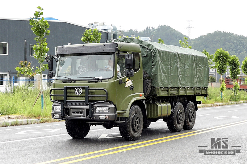 Dongfeng 210hp Six wheel Drive Cargo Truck_6*6 Army Green Flathead Head Transport Truck With Tarpaulin Pole Bumper Coversion Manufacturer_Dongfeng 6WD Export Special Vehicle