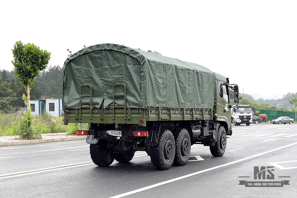 Dongfeng 210hp Six wheel Drive Cargo Truck_6*6 Army Green Flathead Head Transport Truck With Tarpaulin Pole Bumper Coversion Manufacturer_Dongfeng 6WD Export Special Vehicle