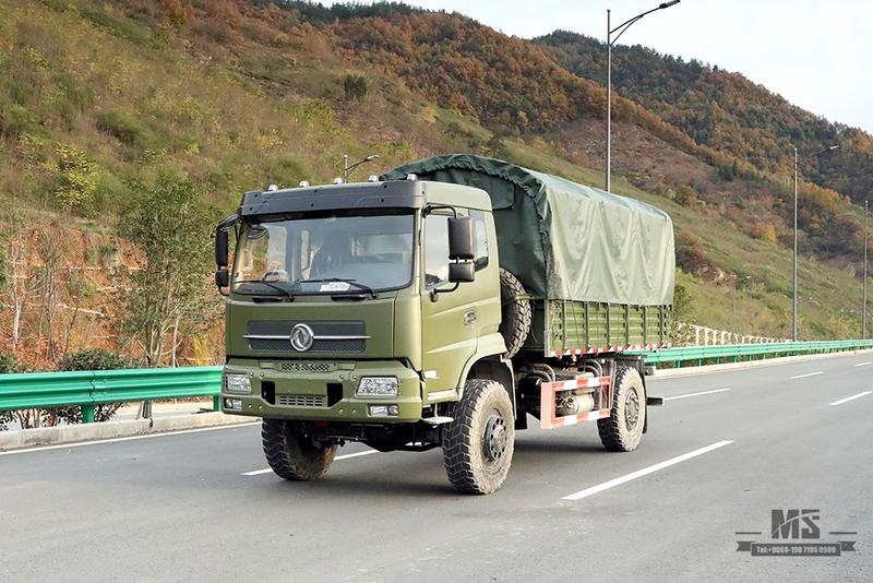 Dongfeng Four wheel Drive Dump Truck for Sale_4*4 Army Green Flathead Head Tipper Truck Manufacturer_Dongfeng 4WD Export Special Vehicle