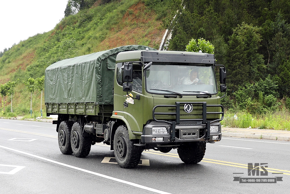 Dongfeng 210hp Six wheel Drive Cargo Truck_6*6 Army Green Flathead Head Transport Truck With Tarpaulin Pole Bumper Coversion Manufacturer_Dongfeng 6WD Export Special Vehicle