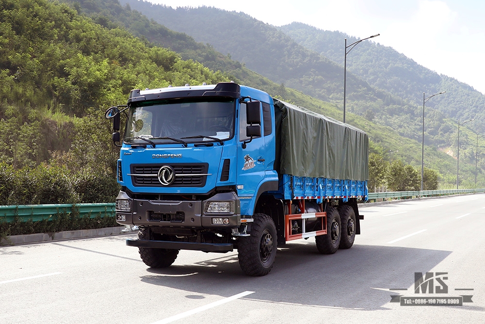 Dongfeng Six Wheel Drive Transportation Truck_340hp Dongfeng 6*6 Flat Head Cargo Truck With Canopy pole Brake Water Cooling Tank Long Distance Truck_Export ຍານພາຫະນະພິເສດ