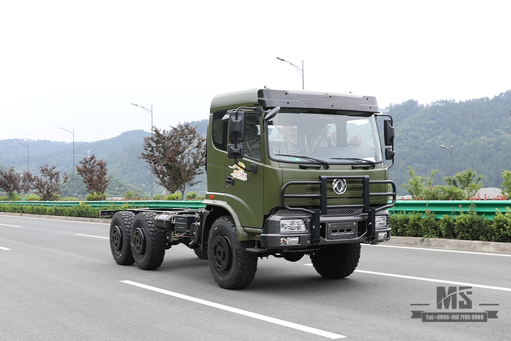 210hp Dongfeng Six wheel Chassis for Sale_6*6 Army Green Flathead Head Truck Chassis Coversion Manufacturer_Dongfeng Export Special Vehicle Chassis