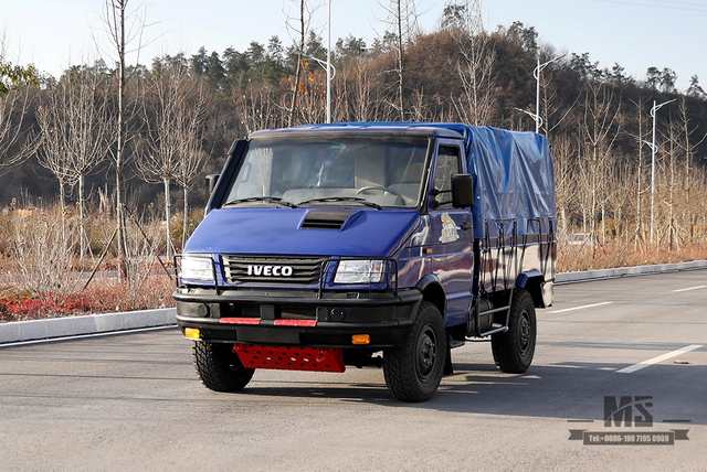 ຂັບລົດສີ່ລໍ້ສີຟ້າ IVECO Off Road Truck_4*4 113hp Short Head Row Single Light Truck With Tarpaulin Pole_Export Special Vehicle