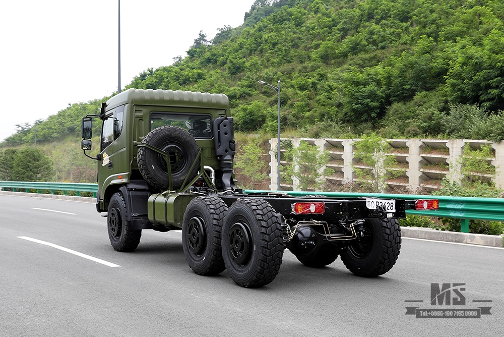 210hp Dongfeng Six wheel Chassis for Sale_6*6 Army Green Flathead Head Truck Chassis Coversion Manufacturer_Dongfeng Export Special Vehicle Chassis