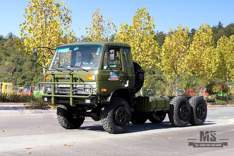 190hp Dongfeng EQ2102 Six Wheel Drive Chassis_6×6 Army Green 153 One and a Half Row Cab Off Road Chassis_Dongfeng Truck Chassis Export Special Truck Chassis