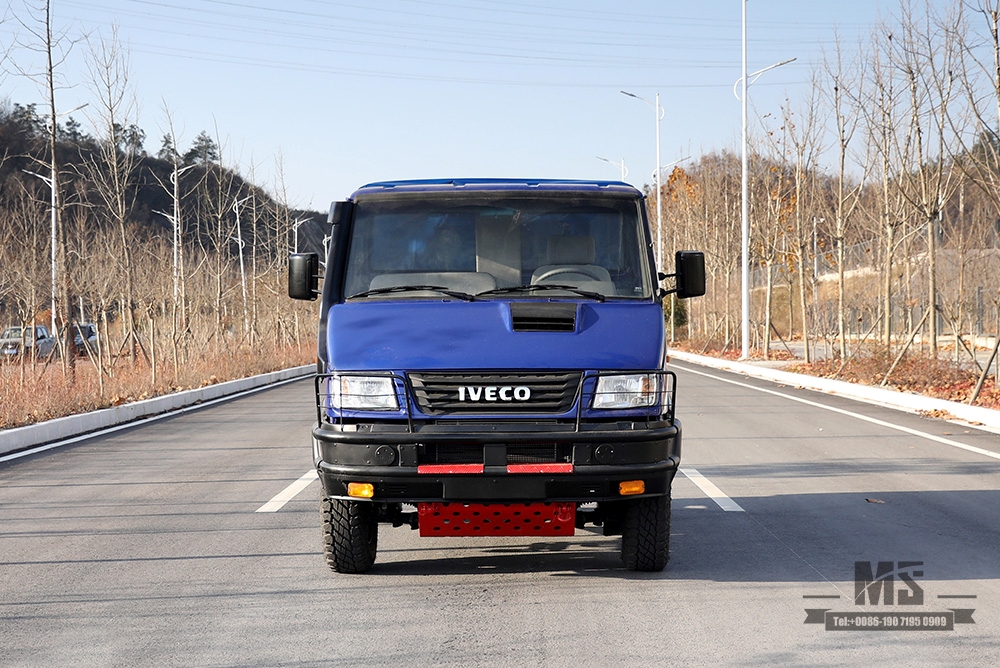 ຂັບລົດສີ່ລໍ້ສີຟ້າ IVECO Off Road Truck_4*4 113hp Short Head Row Single Light Truck With Tarpaulin Pole_Export Special Vehicle