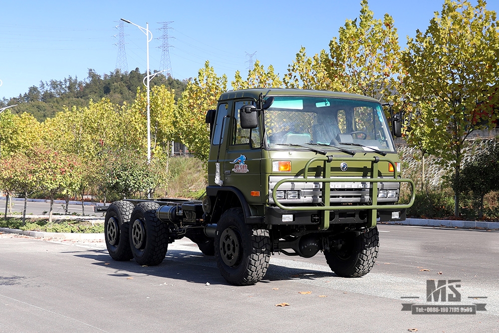 190hp Dongfeng EQ2102 Six Wheel Drive Chassis_6×6 Army Green 153 One and a Half Row Cab Off Road Chassis_Dongfeng Truck Chassis Export Special Truck Chassis