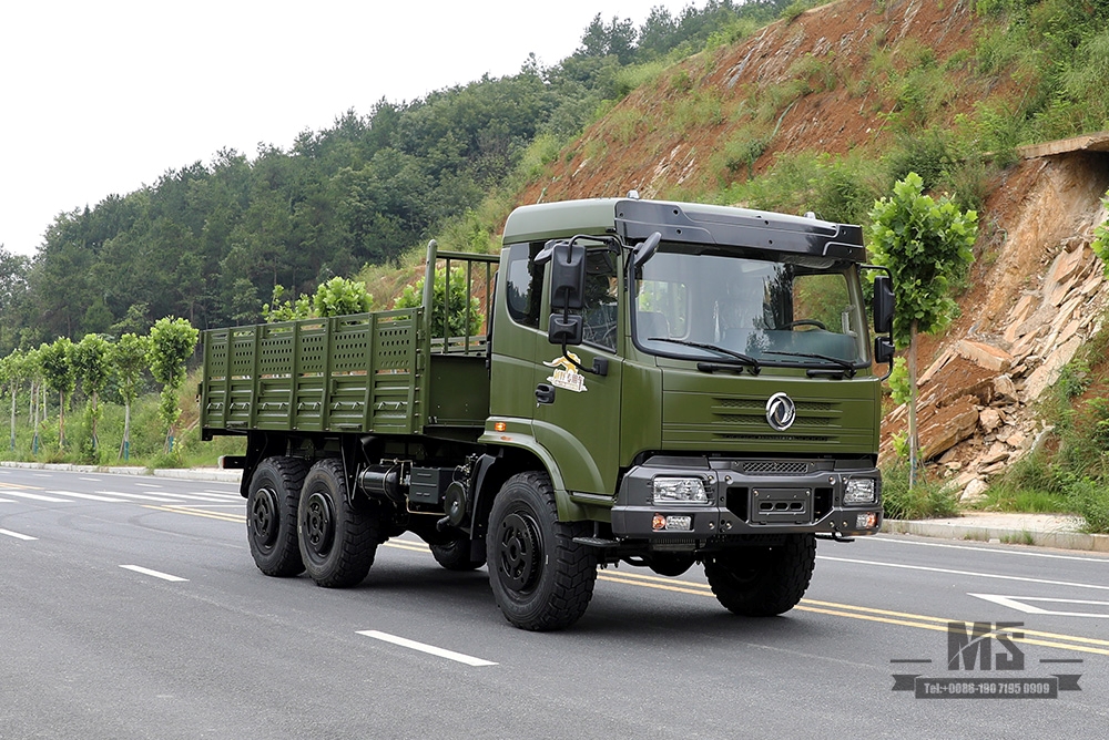 210hp Dongfeng Six wheel Drive Cargo Truck for Sale_6*6 Army Green Flathead Head Transport Truck Manufacturer_Dongfeng 6WD Export Special Vehicle Factory