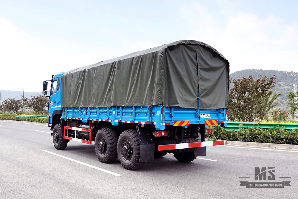 Dongfeng Six Wheel Drive Transportation Truck_340hp Dongfeng 6*6 Flat Head Cargo Truck With Canopy pole Brake Water Cooling Tank Long Distance Truck_Export ຍານພາຫະນະພິເສດ