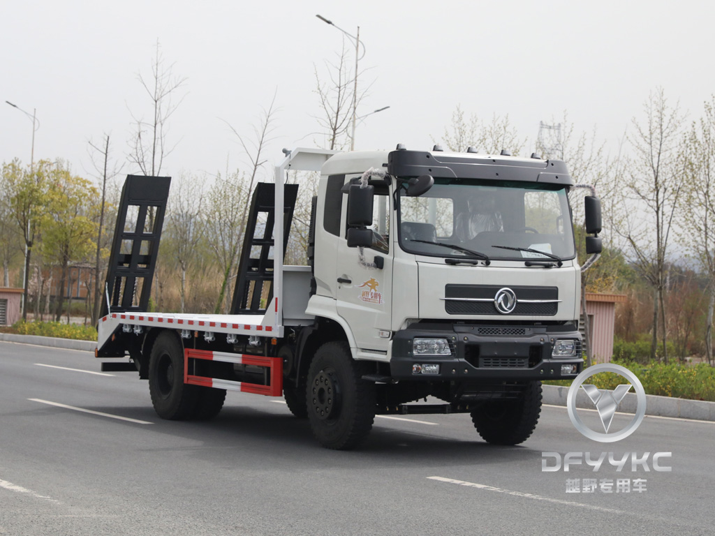 dongfeng flat-topped semi-cab | ພາຫະນະຂົນສົ່ງການຂຸດຄົ້ນ | ອຸປະກອນເຄື່ອງຂຸດເຄື່ອງຂຸດເຄື່ອງຈັກຕິດເຄື່ອງລົດຂົນສົ່ງ ລົດບັນທຸກຂັ້ນໄດແບບໄຮໂດຼລິກ Tandem Trailer | 